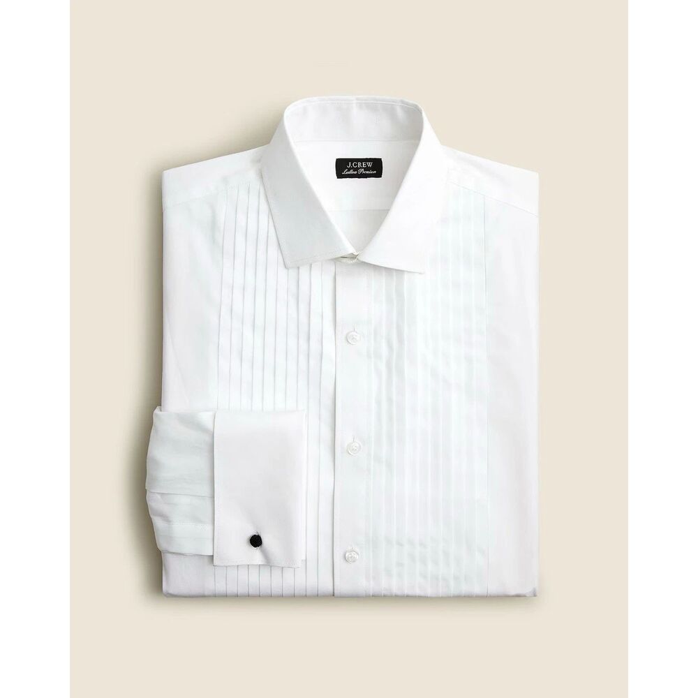 J. Crew Ludlow Pleated Bib Tuxedo Shirt Mens XL Cuff Links Formal Event White